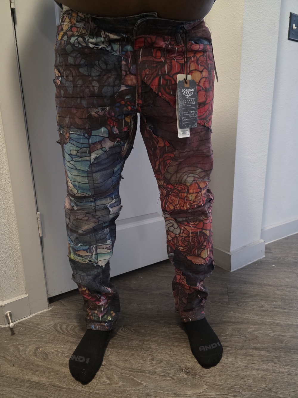 Jordan Craig Multicolor Stained-Glass Print Distressed Jeans